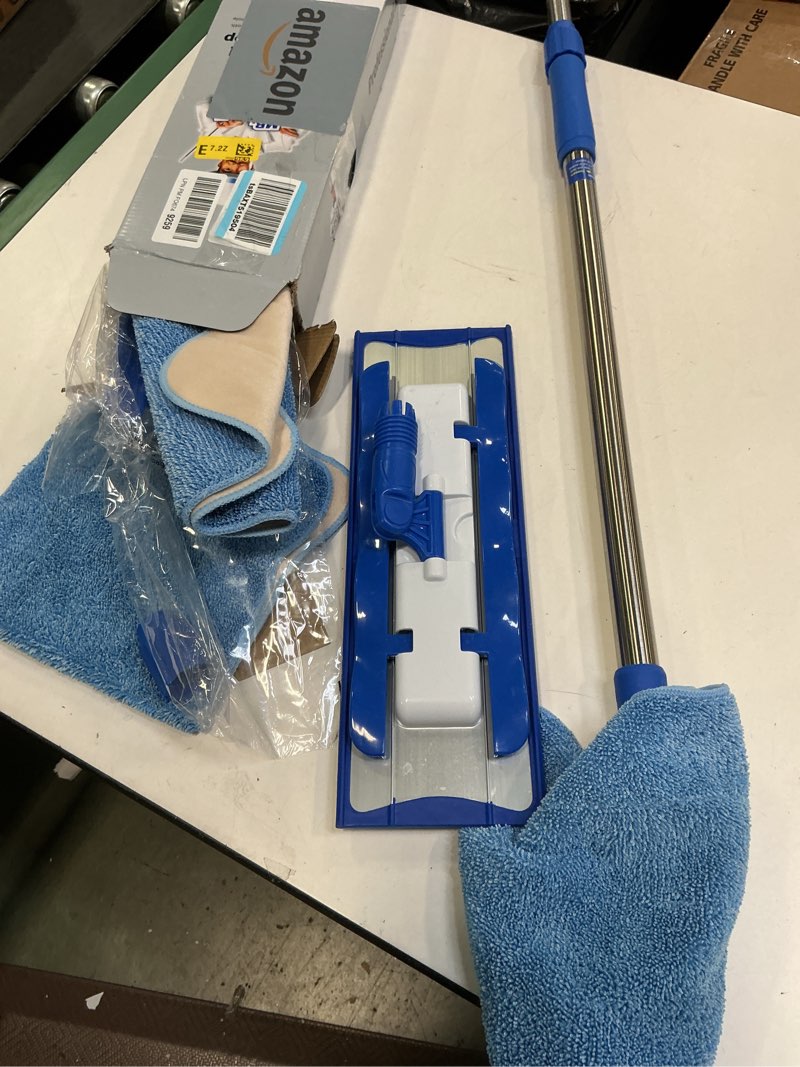 Condition photo showing Good Condition for MR.SIGA Professional Microfiber Mop for Hardwood, Laminate, Tile Floor Cleaning, Stainless Steel Telescopic Handle - 3 Reusable Flat Mop Refills and 1 Dirt Removal Scrubber Included Blue