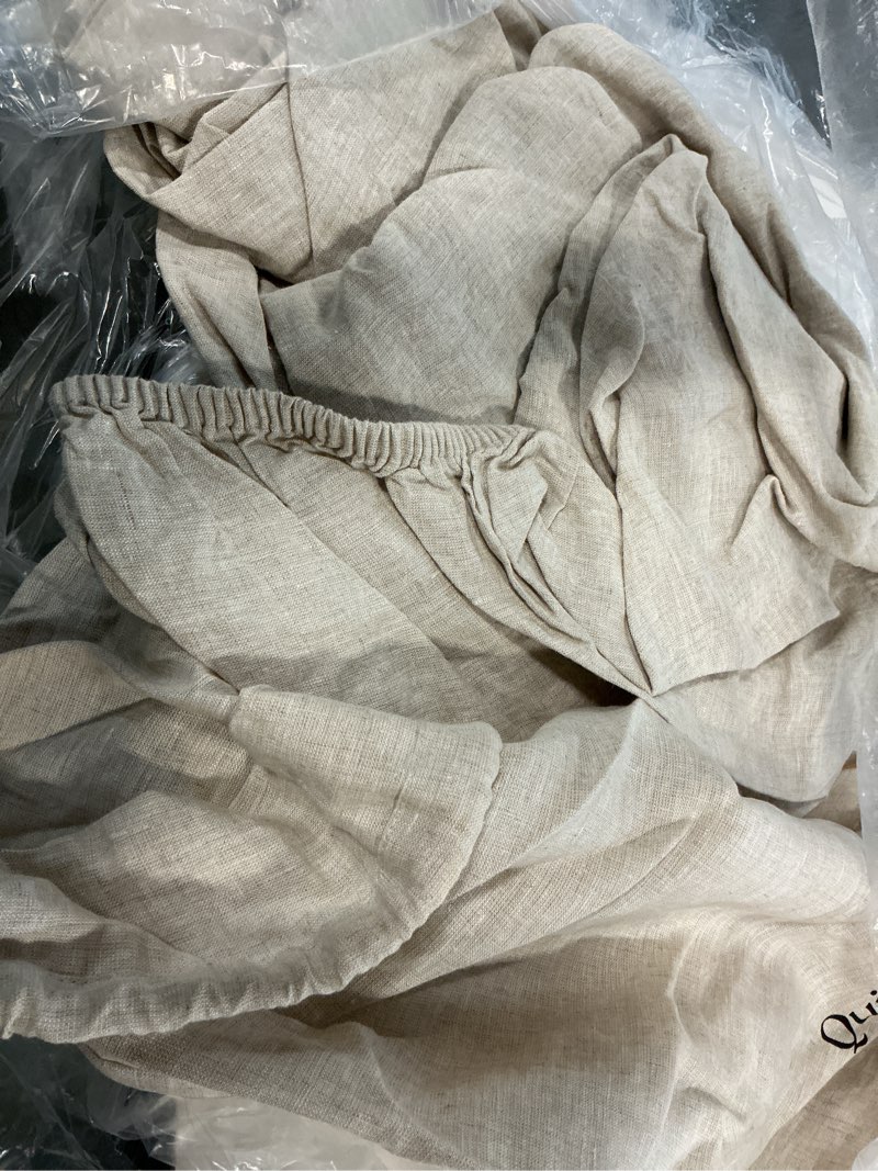 Condition photo showing As Is for quince european linen chambray deluxe bedding bundle, cal king, natural