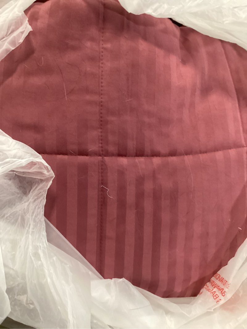 Condition photo showing As Is for downluxe king size blanket with satin trim, lightweight down alternative king blanket for all season, machine washable (maroon, 108 x 90 inch) maroon king