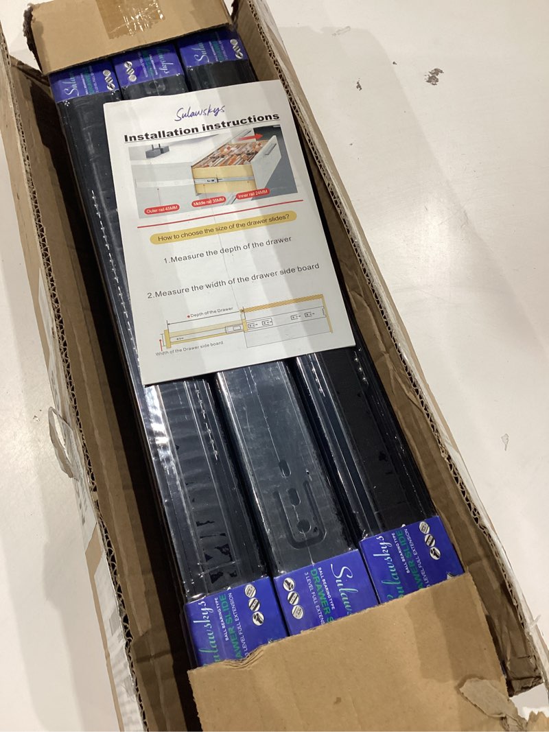 Condition photo showing Good Condition for 20 inch drawer slides 6 pairs (12pcs) full extension ball bearing drawer rails side mount 3 fold metal dresser runners for file cabinet trash can kitchen wardrobe glides 20" black 100 lb capacity ?20inch-500mm