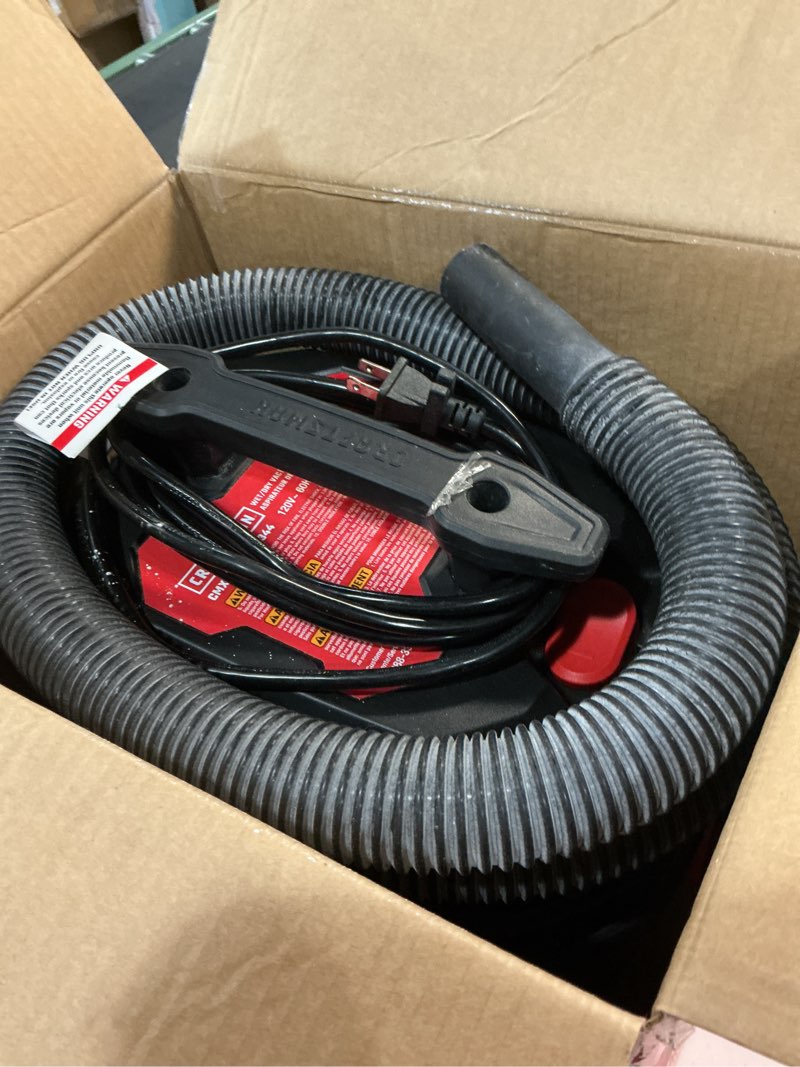 Condition photo showing As Is for craftsman 3-gallon 3 hp corded wet/dry shop vacuum with accessories included