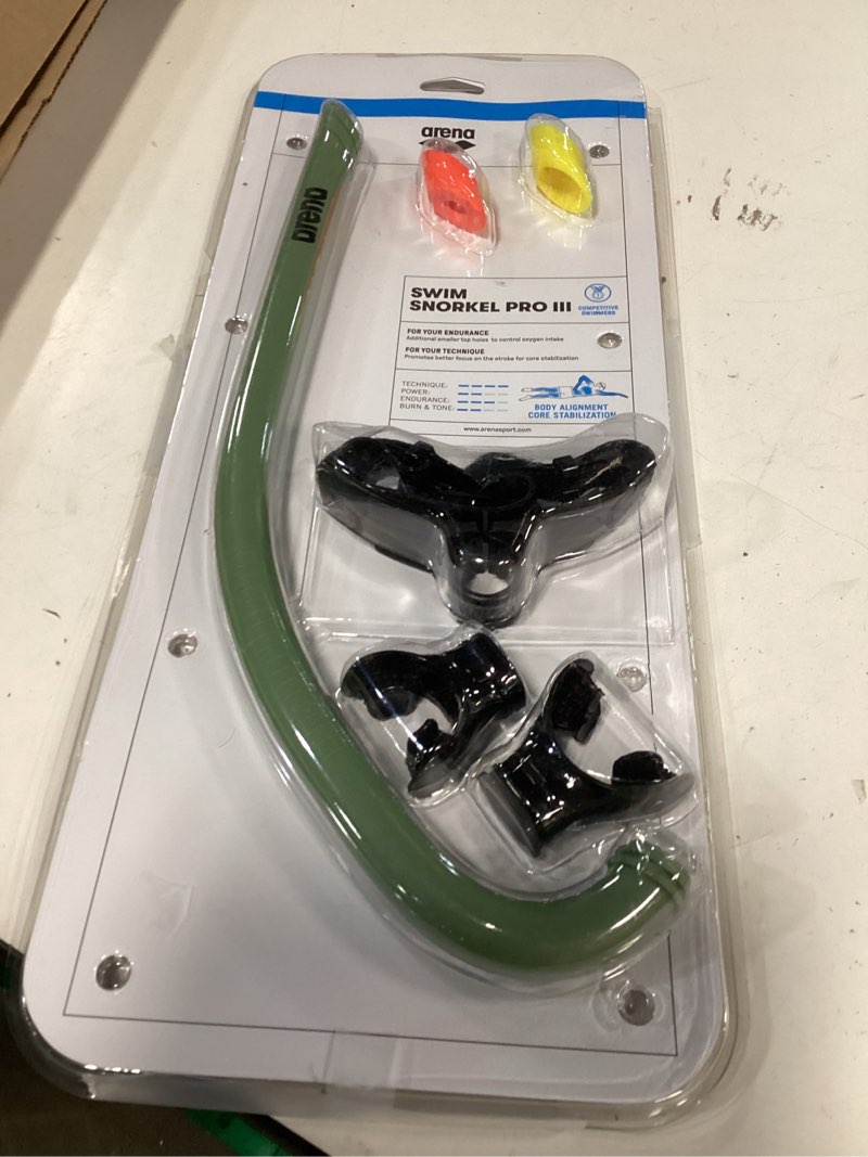 Condition photo showing Good Condition for arena Unisex Swim Snorkel III for Adults, Lap Swimming and Training Snorkel, Black, One Size One Size Sage/Black