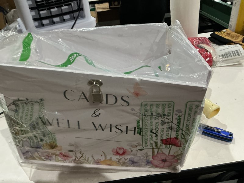 breezehug 14" large wedding card box with lock & matching thank you sign, wildflower & butterfly pvc