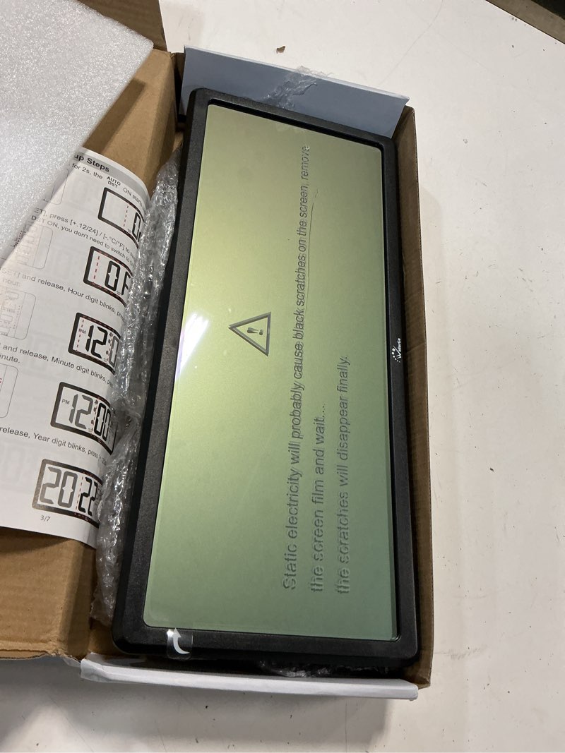 Condition photo showing As Is for wallarge 14.5'' large digital wall clock battery operated with jumbo numbers, temperature and date - easy to read and set, auto dst