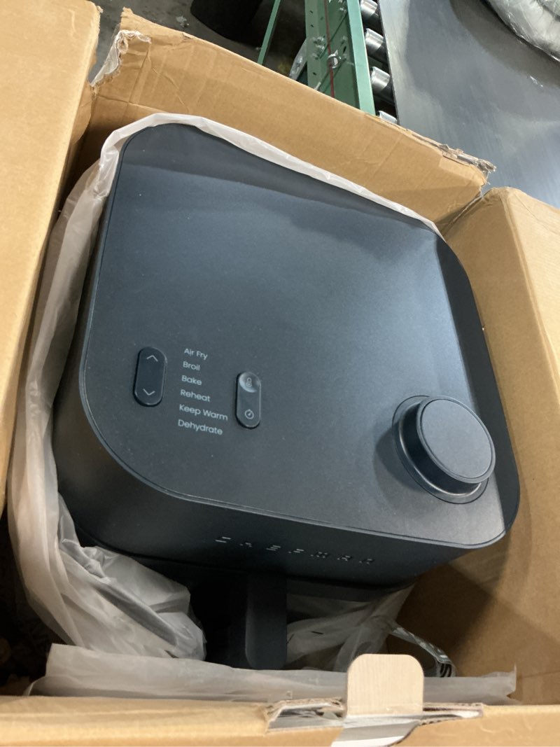 Condition photo showing As Is for chefman crispinator air fryer 6-in-1 with 8 qt capacity, 450°f max temp with turbofry pro technology for fast and even results, viewing window, nonstick ceramic basket 8 quart midnight