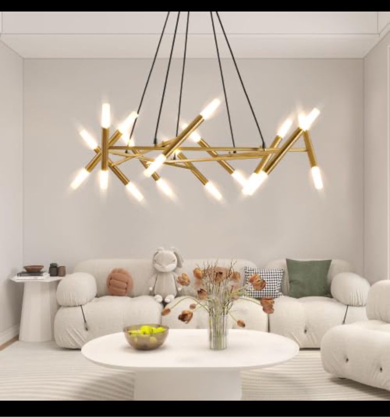 Chandelier, 41" Modern - Branch Design with Frosted Tubes & Black Cords, Adjustable Pendant Light for Dining/Living/Kitchen (Bulbs Not Included)