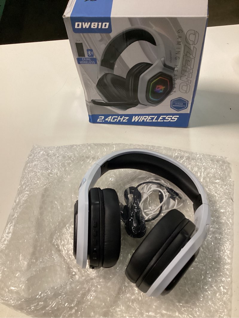Condition photo showing Good Condition for ozeino 2.4ghz wireless gaming headset for pc, ps5, ps4 - lossless audio usb & type-c ultra stable gaming headphones with flip microphone, 40-hr battery gamer headset for switch, laptop, mobile, mac black and white