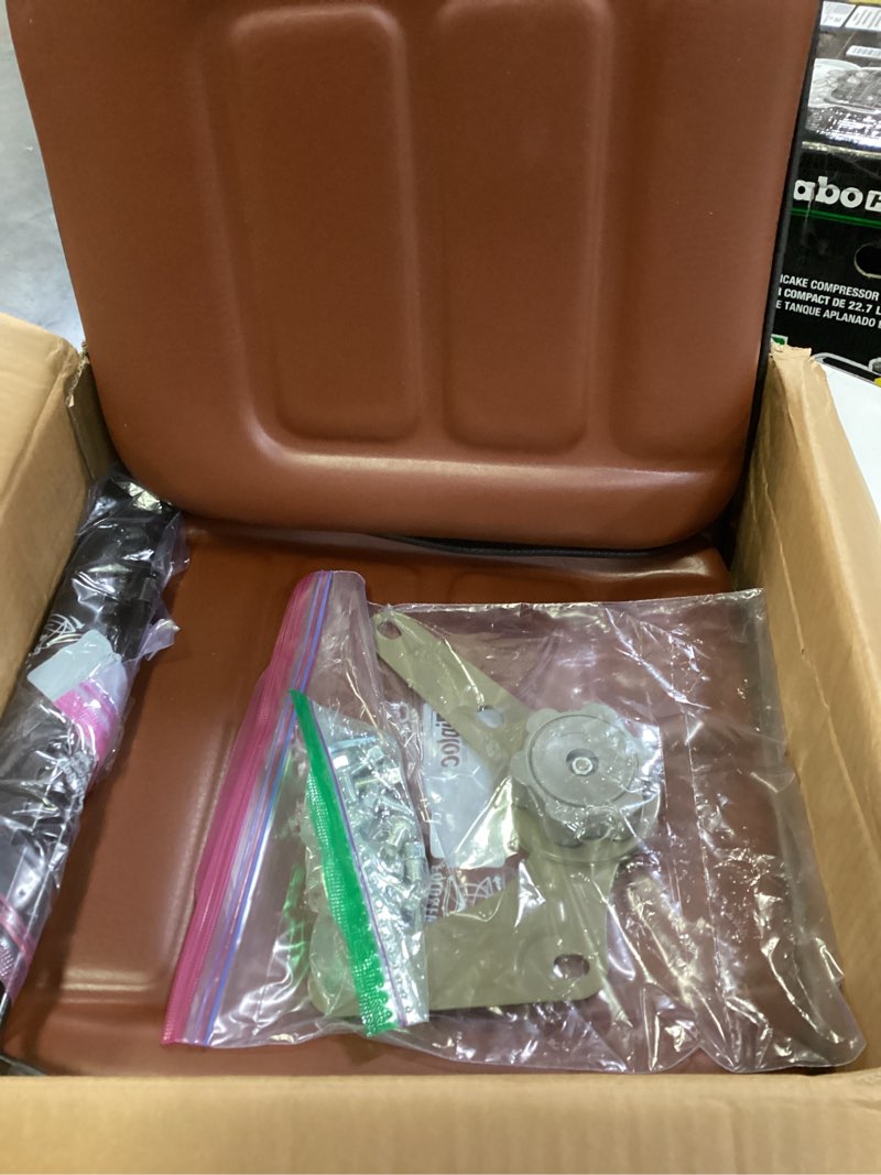 Condition photo showing As Is for PVC Forklift Seat Suspension Tractor Seat with 140° Adjustable Back | Brown | Fits Excavator Forklift, Tractor, Skid Loader, Backhoe Dozer Telehandler, Heavy Mechanical Seat 39x38x48cm/ 15.4"x 15"x 18.9" (LXWXH)(Brown)