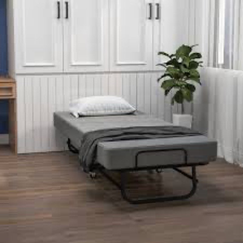 Folding Bed Frame with Mattress for Adults, Portable Fold Up Guest Bed, Foldable Bed with 3'' Memory Foam Mattress