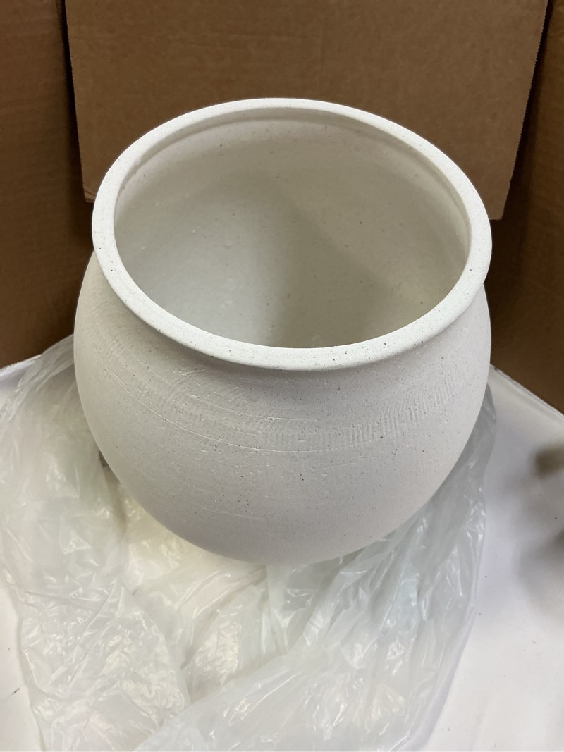 Condition photo showing New/Like New for Large White Ceramic Vase, Wide-mouthed Round Planter with Drainage Hole, 9.7 Inch Tall, Minimalist Home Decor for Indoor Plants, Flowers, Table, Shelf,Floor, Living Room, Wedding (Sandstone White) Sandstone White 9.7"