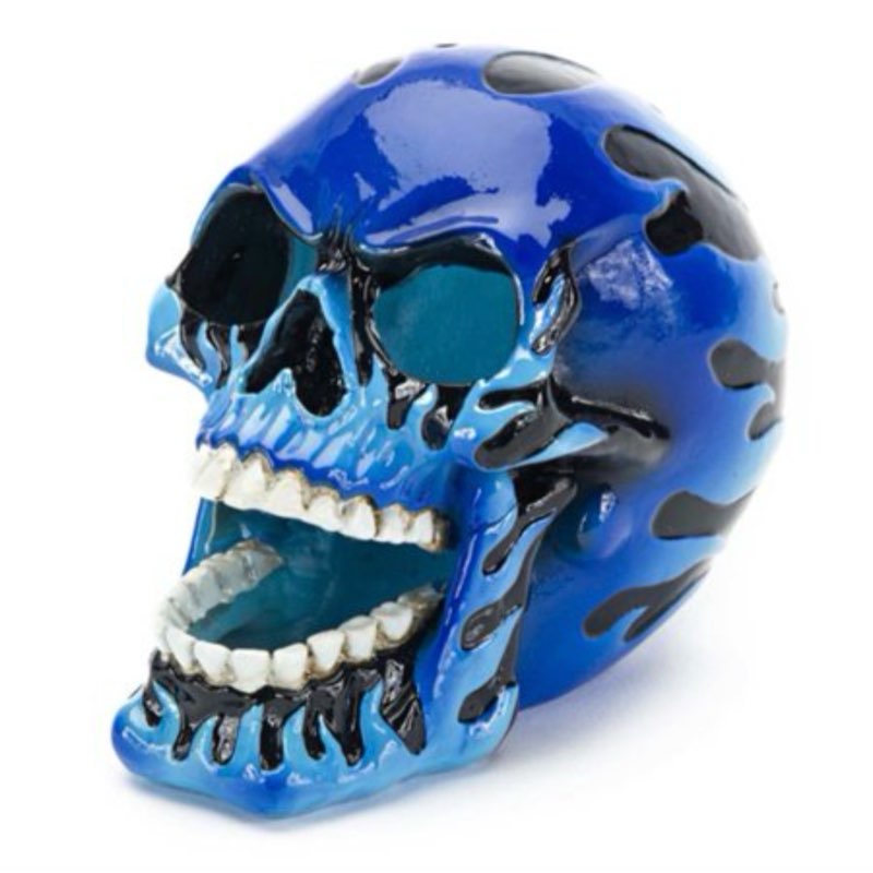 Penn-Plax Flaming Skull Aquarium Ornament Blue 3.5 in Medium - PDS-030172082146