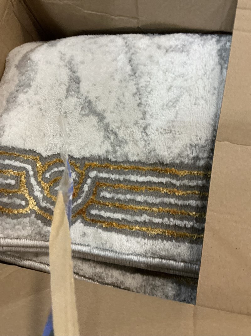 Condition photo showing As Is for well woven custom size hallway stair runner - choose your length - fairmont collection lezlee ivory gold abstract marble border 26 inches wide x 3 feet long runner (26" x 3' runner) 2'2" x 3' (runner) a. ivory
