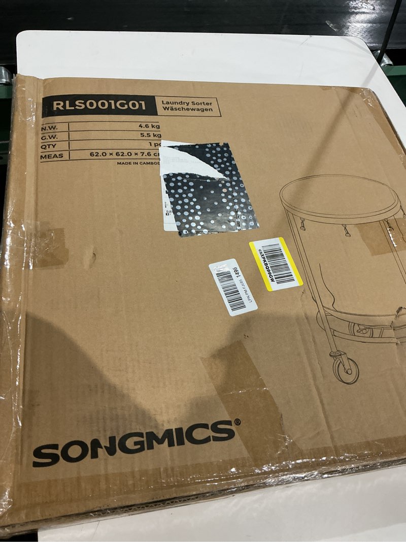 Condition photo showing New/Like New for songmics 50.2-gallon (190 l) laundry basket with wheels, rolling round heavy-duty laundry hamper cart with steel frame and removable bag, 2 locking wheels, gray and metallic silver urls001g01 gray + metallic silver 190 l (1-section)