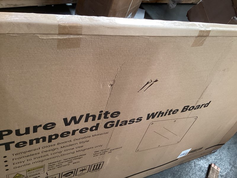 Condition photo showing As Is for Large Glass Dry Erase Board, 96 x 48 Inches Magnetic Glass Whiteboard for Wall, 8' x 4' Frameless Board for Office, Home, School White 96"W x 48"H