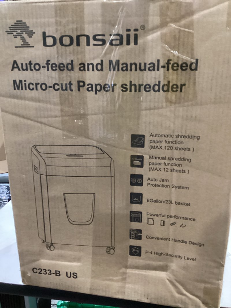 Condition photo showing Good Condition for Bonsaii Paper Shredder for Office, 120-Sheet Autofeed Heavy Duty Shredder for Home Office Use, 30 Mi