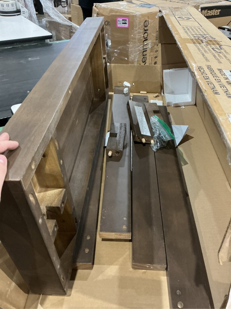 Condition photo showing As Is for plank+beam solid wood console table, 36 inch, sofa table, narrow entryway table for hallway, behind the couch, living room, foyer, easy assembly, walnut 36" console table walnut