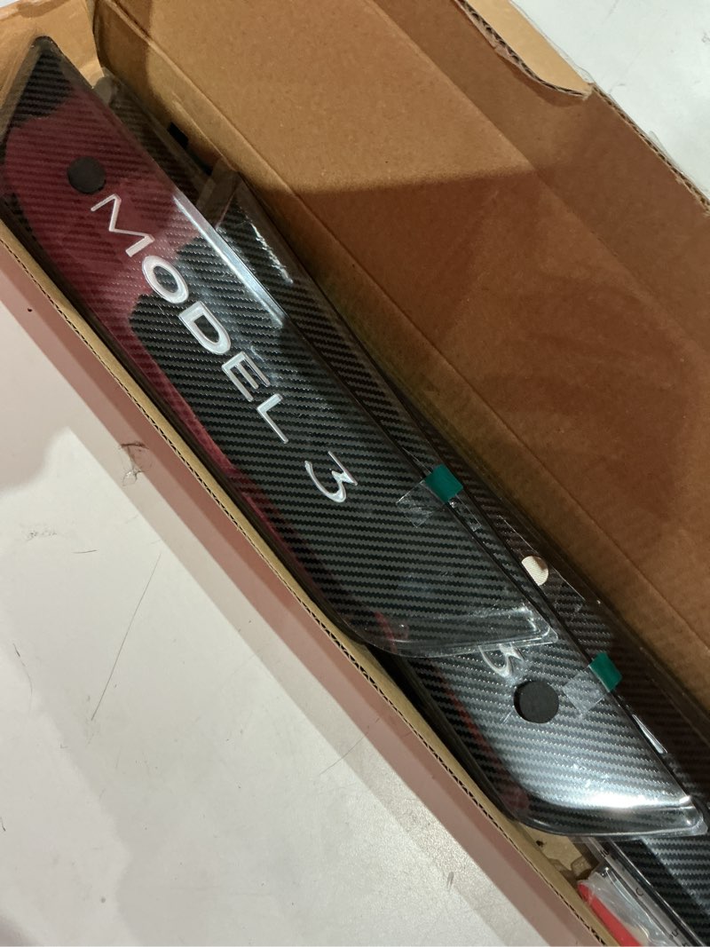 Condition photo showing Good Condition for led door sill lights for tesla model 3 2017-2025 accessories, abs scratch-resistant sill protector with 7-color rgb lighting, battery powered model 3 pedal mood lamp, carbon fiber, 4pcs