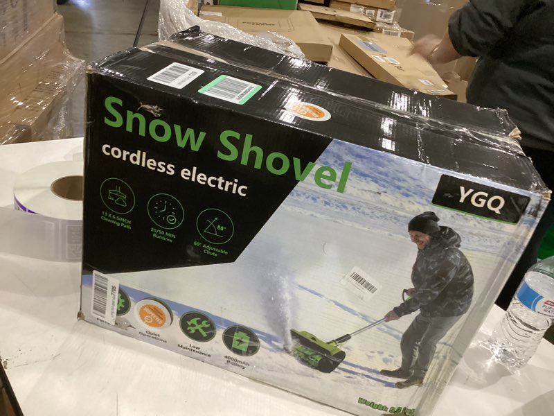 Condition photo showing As Is for Cordless Snow Shovel, 40V | 13-Inch | 8-Ah Cordless Snow Blower, Battery Snow Blower with Directional Plate & Adjustable Front Handle (2 Batteries & Quick Charger Included)