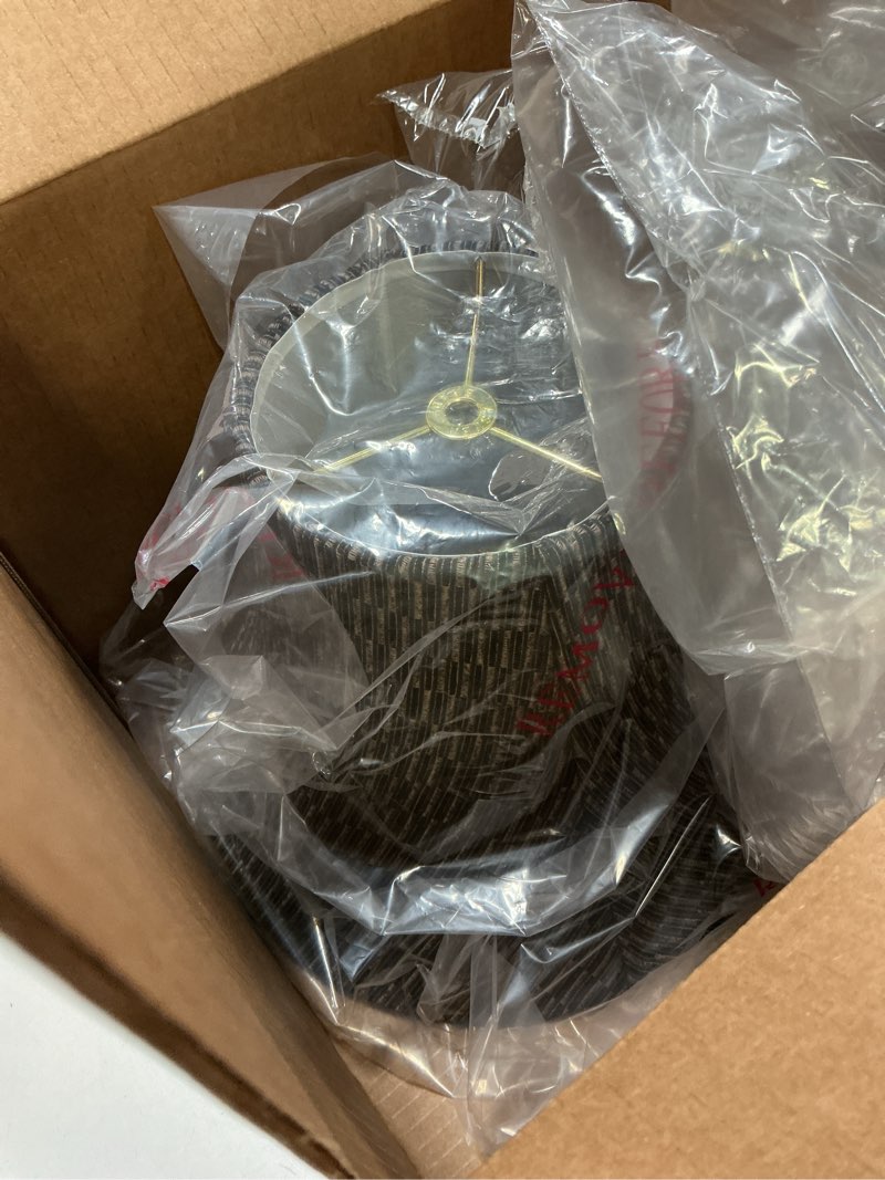 Condition photo showing Good Condition for Aspen Creative 30157 Transitional Bell Shape Spider Construction Lamp Shade in Black & Brown, 12" wide (6" x 12" x 9 1/2") Spider LAMP Shade