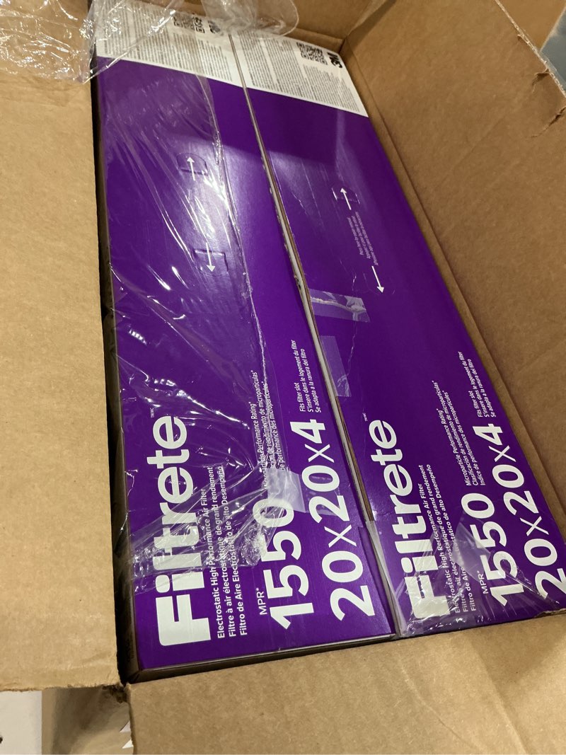 Condition photo showing New/Like New for filtrete 20x20x4 ac furnace air filter, mpr 1550, merv 12, fits honeywell, certified asthma & allergy friendly, electrostatic air cleaning filter, 2-pack (actual size 19.88x19.88x4.31 in)