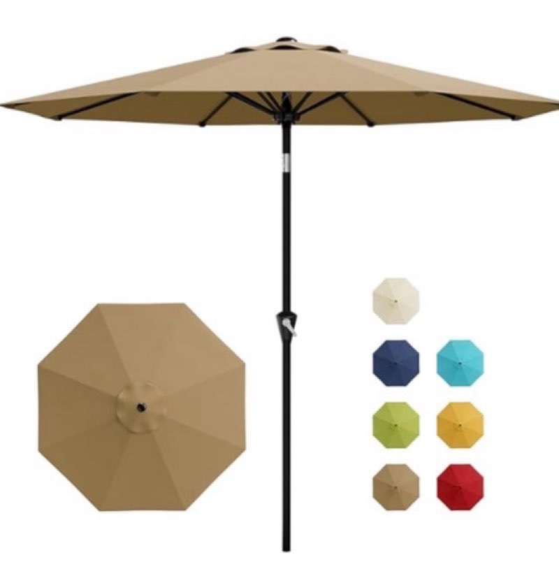 garvee 9ft patio umbrella - outdoor table umbrella with smooth crank lift, push button tilt and 8 st