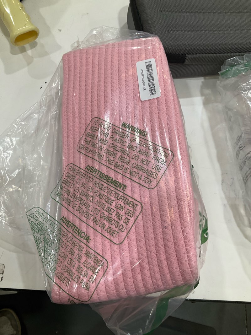 Condition photo showing Good Condition for OIAHOMY 19L Woven Basket with Gift Bags and Ribbons, Gift Basket Empty for Baby Showers Birthday, Nursery Bin with Handles for Baby Room Living Room, Pet Toy Bins for Toy Organizer - Pink Pink Large: 15.35L*11.42W*6.7H