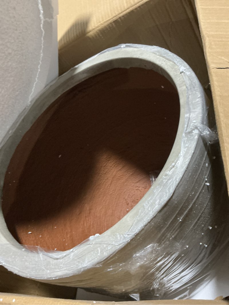 Condition photo showing Good Condition for Kante 18 Inch Diameter Round Concrete Planter, Indoor Outdoor Large Plant Pot with Drainage Hole and Rubber Plug for Home Patio Garden, Buff Concrete Buff Concrete 18"W Planters