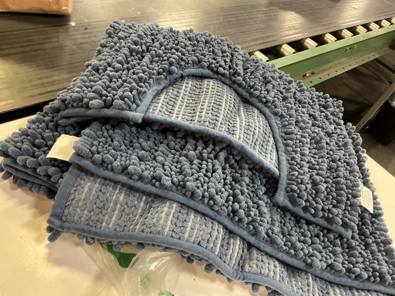 Condition photo showing Good Condition for yimobra bathroom rug set 3 piece - super absorbent quick dry chenille bath mats & toilet rug, non slip machine washable, extra thick shaggy floor mat for shower tub sink, denim blue 24"x17" + 24"x20" + 30"x20" denim blue
