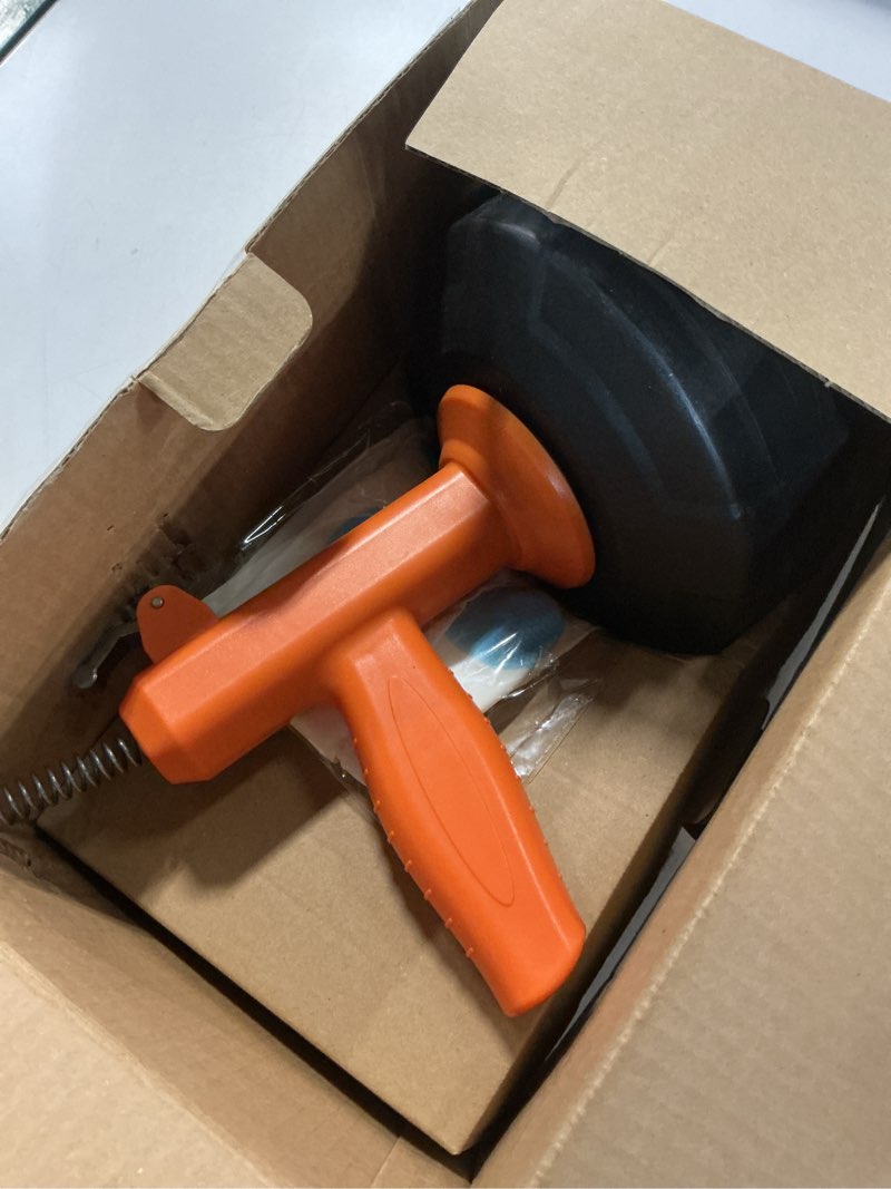 Condition photo showing Good Condition for Drain Snake, Drain Auger with Drill Attachment, 25 Feet Plumbing Snake Auto Feed Flexible Hair Drain Clog Remover for Kitchen, Bathrom and Shower Sink with Gloves Orange