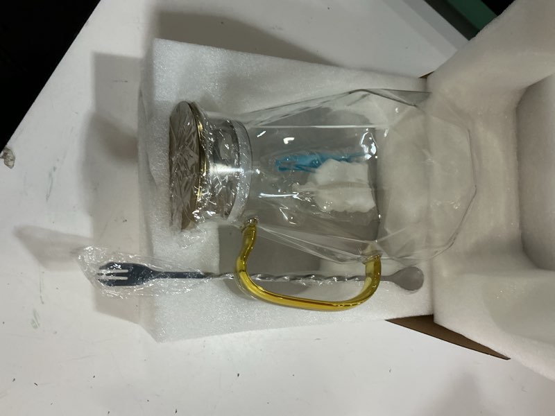 Condition photo showing New/Like New for alljoy glass pitcher,74oz/2.2 liter water pitcher with lid,beverage serveware,iced tea pitcher,water carafe handle,heat resistant borosilicate jug