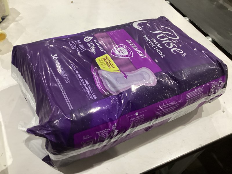 Condition photo showing Good Condition for poise overnight incontinence & postpartum pads for bladder leaks, 8 drop extra coverage, 36 count long 36