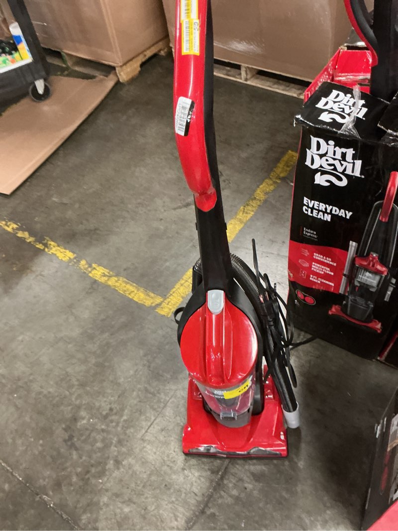 Condition photo showing As Is for irt devil upright vacuum, multi-surface bagless, lightweight design & dirt devil fresh and pet room refresher carpet powder
