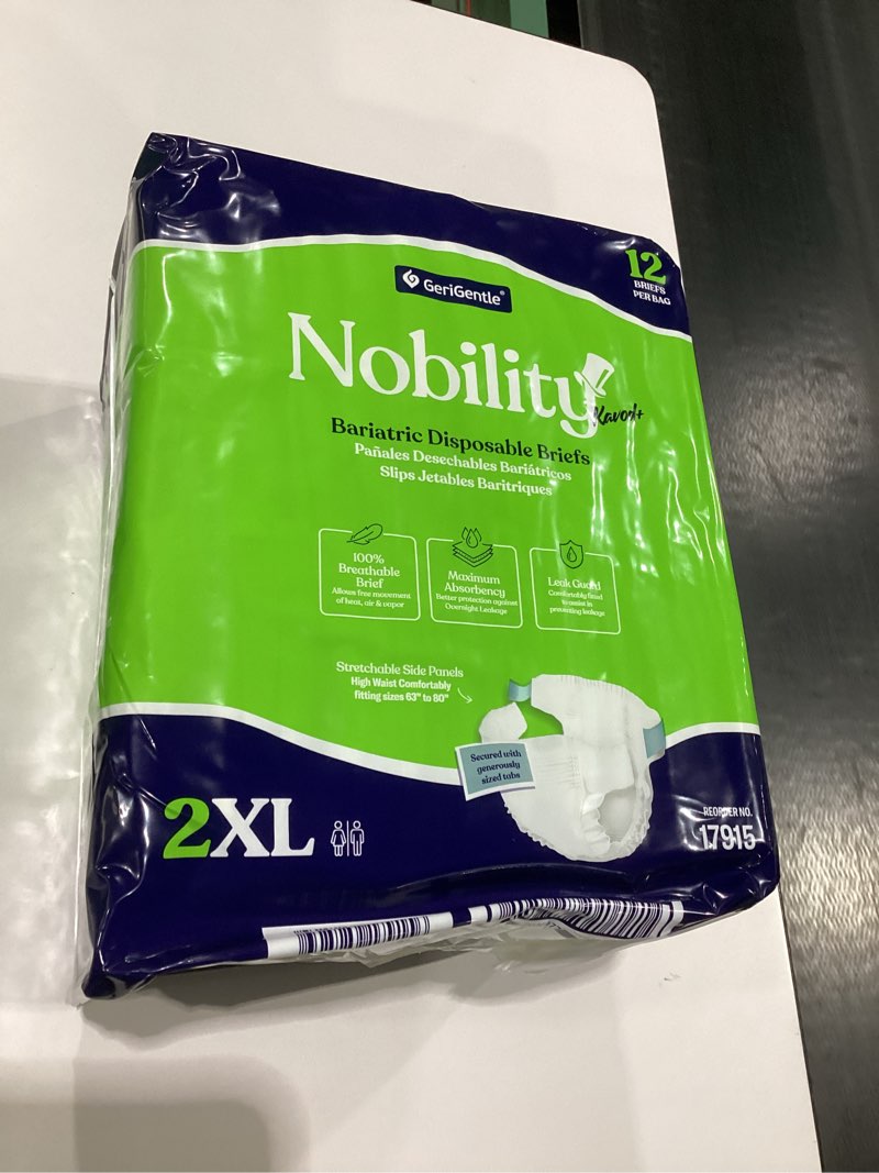 Condition photo showing New/Like New for 2xl adult diapers for women and men - 12 bariatric disposable briefs with tabs and stretchable side panels - breathable with maximum absorbency 12 count