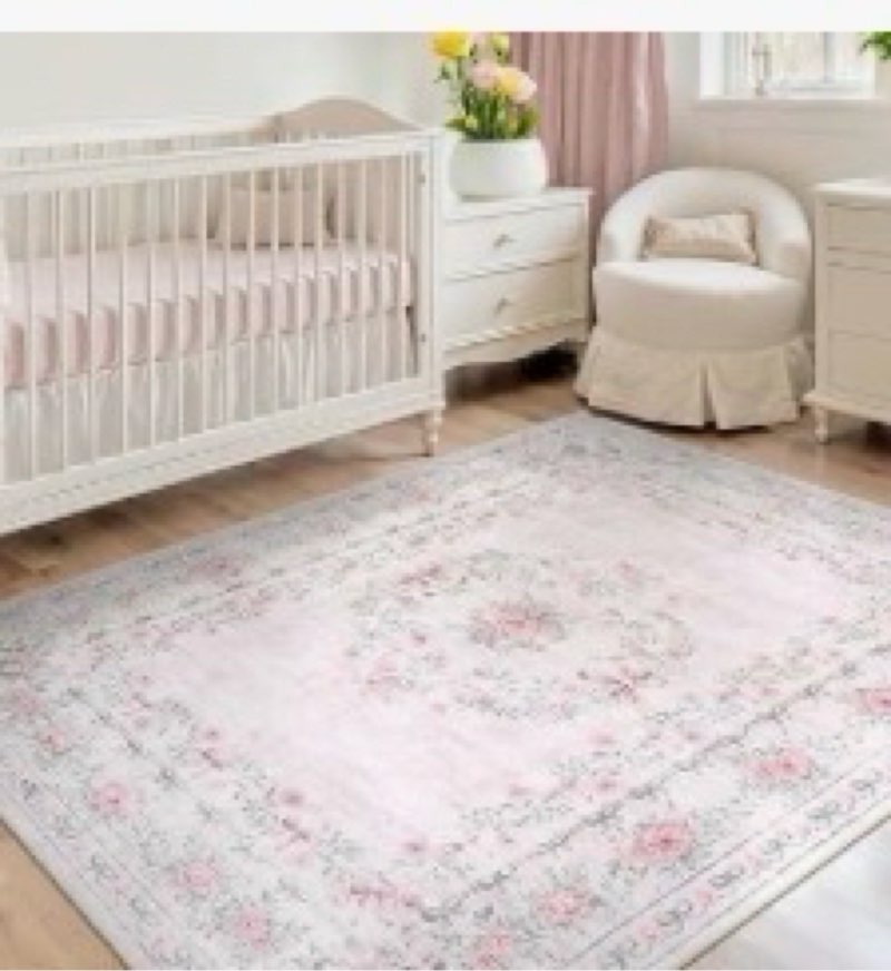 wonnitar floral bow print 8x10 area rugs, washable pink rugs for bedroom girls, boho ultra-thin soft
