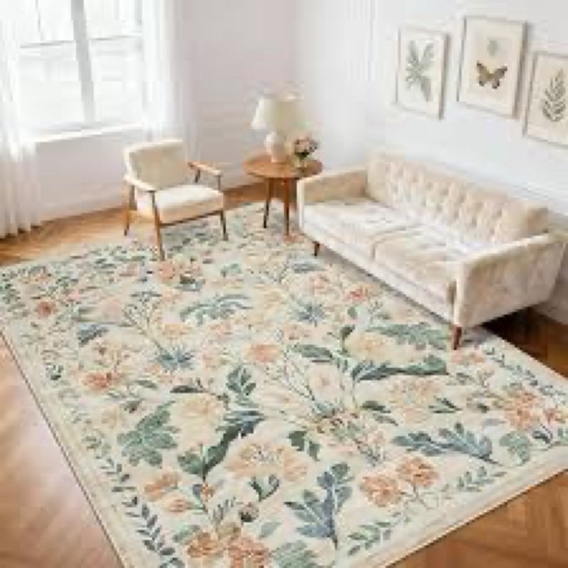 6x9 area rugs washable rug: lagre boho living room rug soft non-slip thin carpet indoor floor non-shedding neutral floral carpets for bedroom dining room farmhouse nursery beige