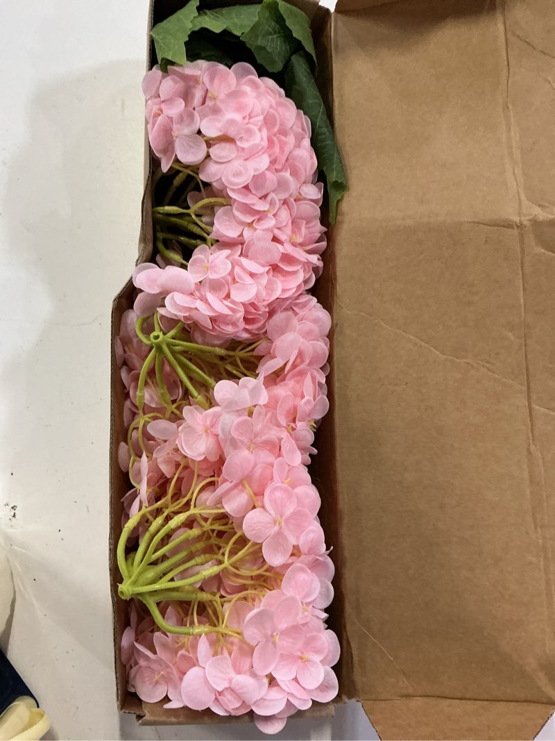 Condition photo showing Good Condition for waipfaru 21" real touch hydrangea artificial flowers with long stem & leaves, full latex faux hydrangea flowers for home decor party floral arrangements wedding bouquets centerpieces(pink, 3pcs) pink 3pcs