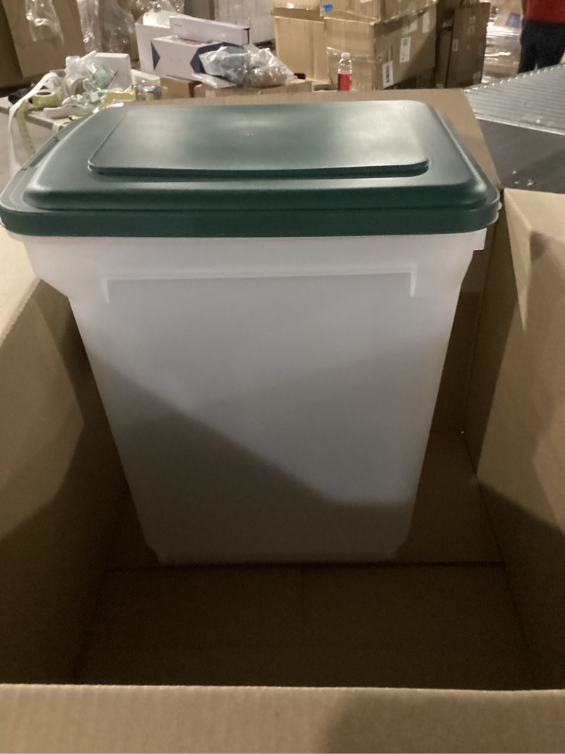Condition photo showing Good Condition for IRIS USA Remington WeatherPro Airtight Dog Food Storage Container, Up to 42 lbs, Attachable Wheels, For Dog Cat Bird and Other Pet Food Storage Bin, Keep Fresh, Translucent Body, Green