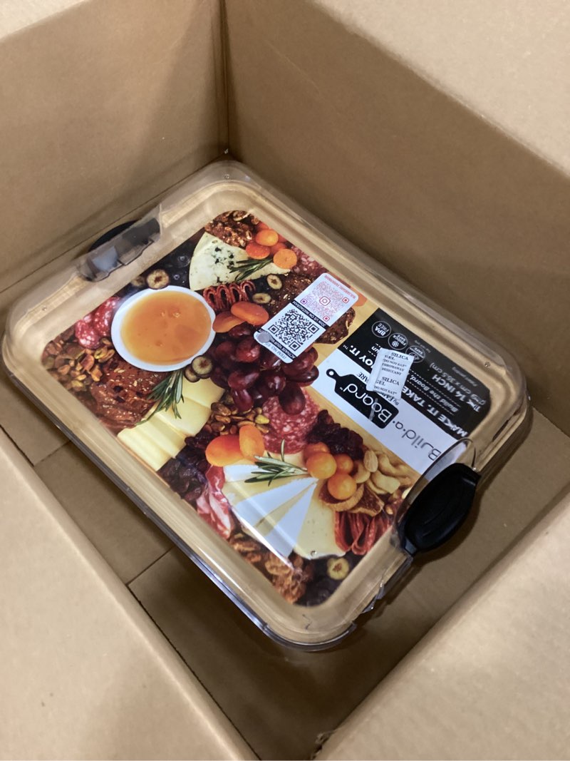 Condition photo showing Good Condition for Farberware Build-A-Board Bamboo Cutting Board with Single Storage Compartment, Clear Locking Lid, Black Handles, Perfect for Charcuterie & Snacks Black 1 Compartment