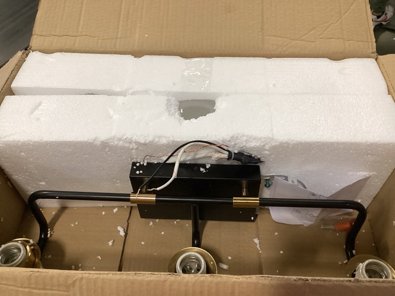 Condition photo showing Good Condition for Tipace Black & Gold Vintage Bathroom Vanity Light Fixtures Over Mirror Glass Globe 3 Lights Industrial Vanity Lights Farmhouse Bath Lighting(Exclude Bulb) Black&Gold 3-Light