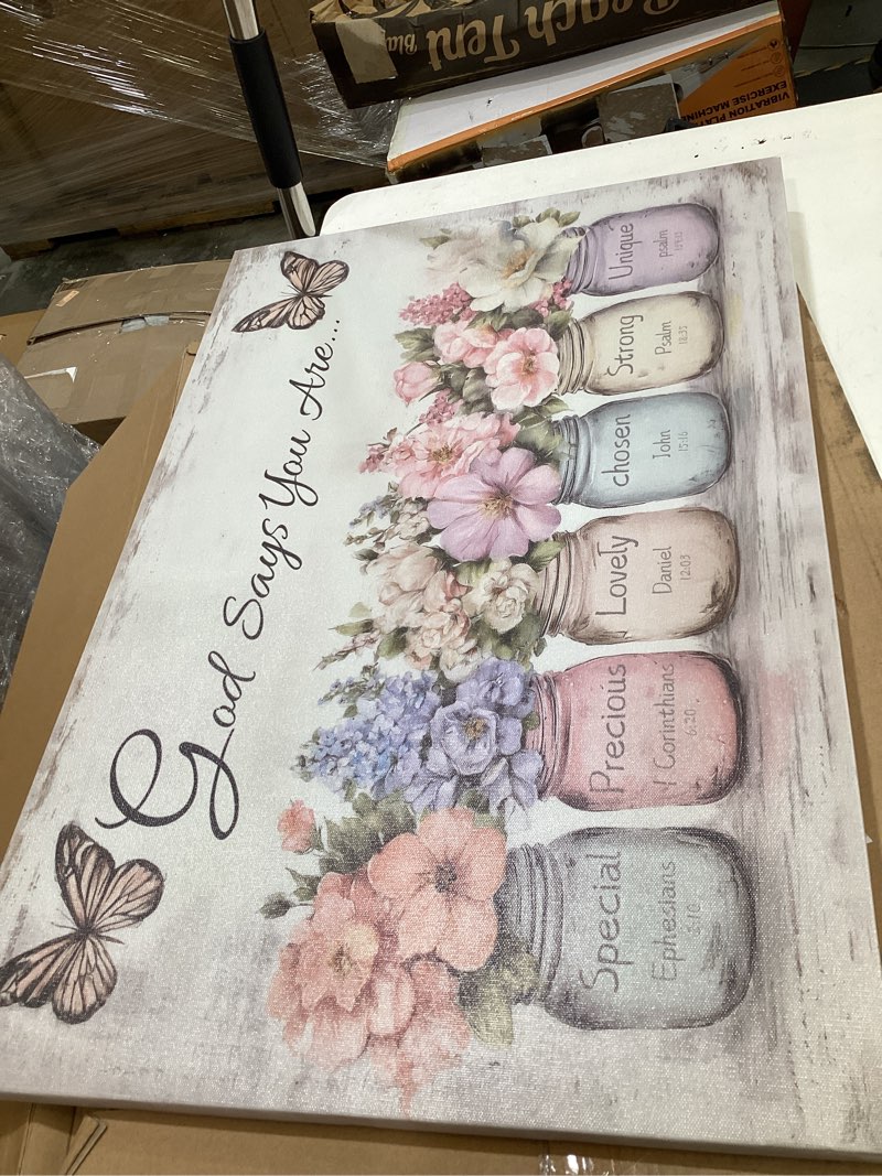 Condition photo showing Good Condition for inspirational bible verse wall art: god says you are wall sayings flowers in mason jar picture print christian gift quotes poster for women girl bedroom decor 12" x 15" 15"l x 12"w god says you are