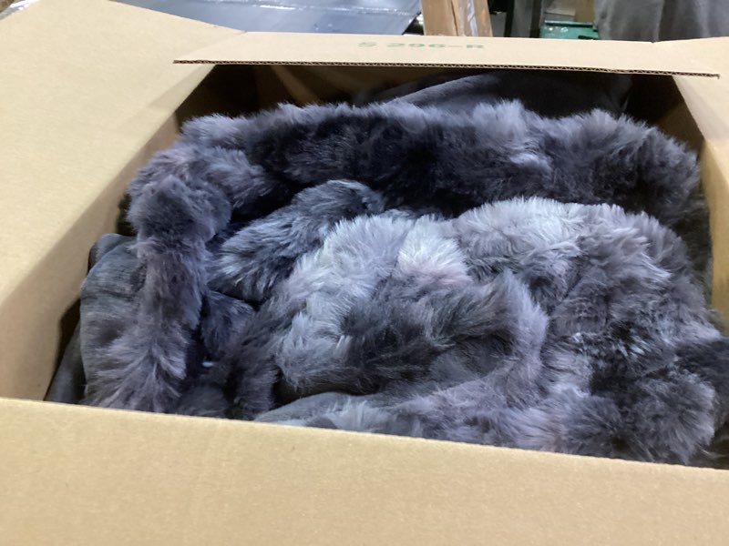 Condition photo showing As Is for Cozy Bliss Faux Fur Throw Blanket for Couch, Fuzzy Soft Plush Thick Bubble Blanket for Sofa Bedroom Living Room,50 * 60 Inches Tie Dye Black Tie-dye Black Throw(50" x 60")