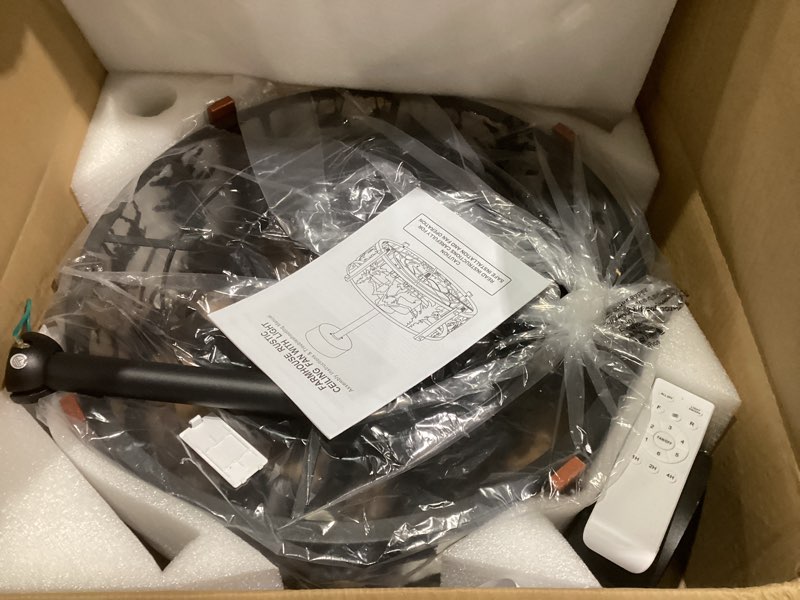 rustic farmhouse ceiling fan with light, 18.9" caged fandelier with forest & deer design, 6-speed re