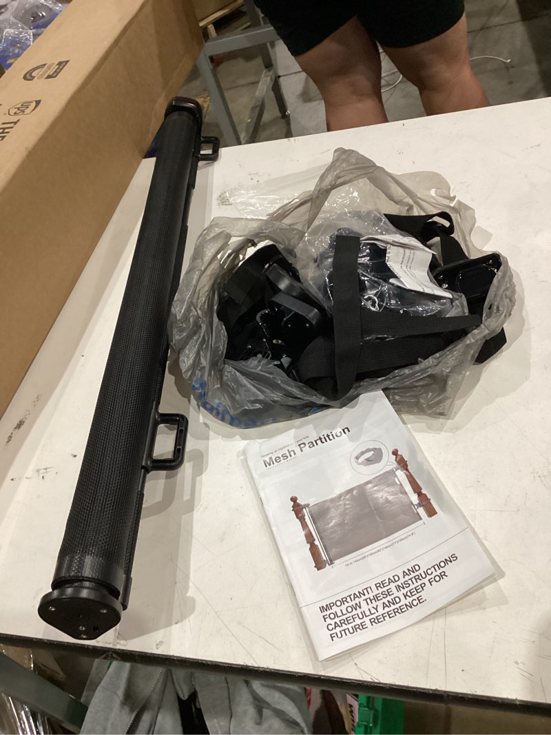 Condition photo showing Good Condition for upgraded retractable baby gates for stairs & banister, mesh dog gate indoor, extends to 55" wide 33" tall, child safety gate for stairway, banister & wall mount (black) black 33" tall x 55" wide