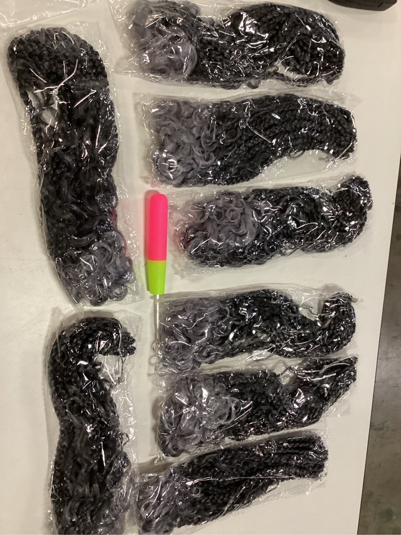 Condition photo showing New/Like New for niseyo goddess box braids crochet hair 12 inch 8 packs short crochet box braids pre looped curly ends boho style synthetic hair (1#/jet black) 12 inch (pack of 8) 1#/jet black