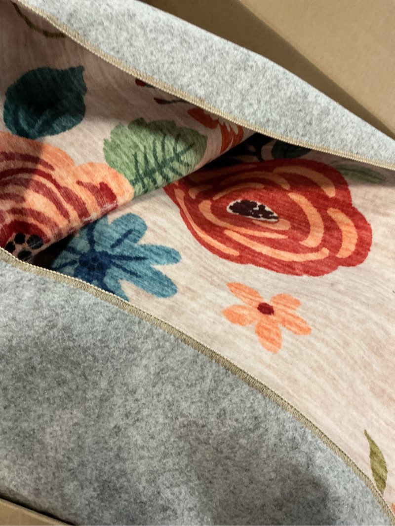 Condition photo showing As Is for (size unknown ) dukino area rug, floral rugs for living room, lightweight non slip washable rug, indoor low pile & non-shedding boho design rugs for bedroom, living room, dining room