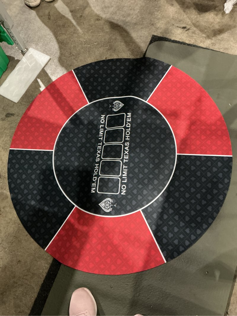 Condition photo showing Good Condition for round poker mat,39/47/55/63 inch 6-10 person texas poker rubber mat, foldable tabletop, portable poker tabletop, suitable for poker games, blackjack, casino layout(red 100 * 100cm)