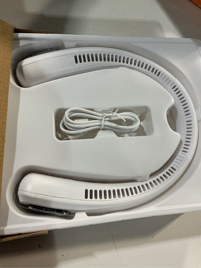 Condition photo showing As Is for arctic air freedom neck cooler, portable neck fan with 3 fan speeds, usb charging, 6-hour battery