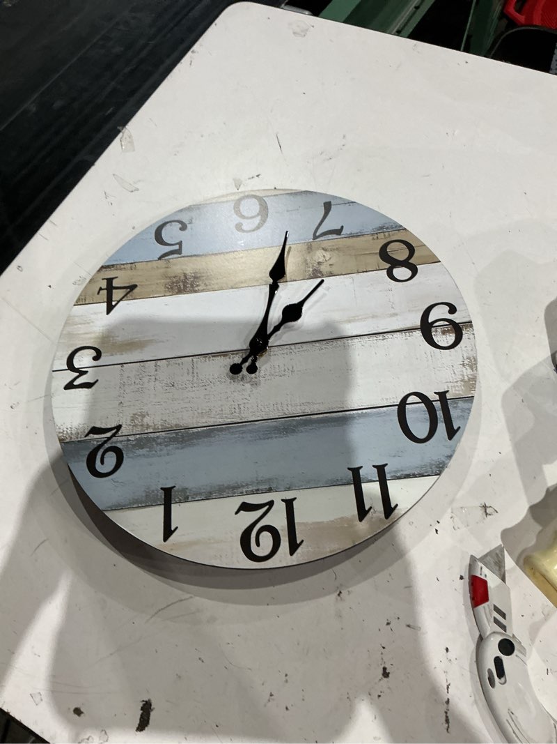 Condition photo showing As Is for wooden wall clocks battery operated, silent wall clock non ticking, coastal country design rustic wall clocks for living room decor, small wall clock for bedroom kitchen