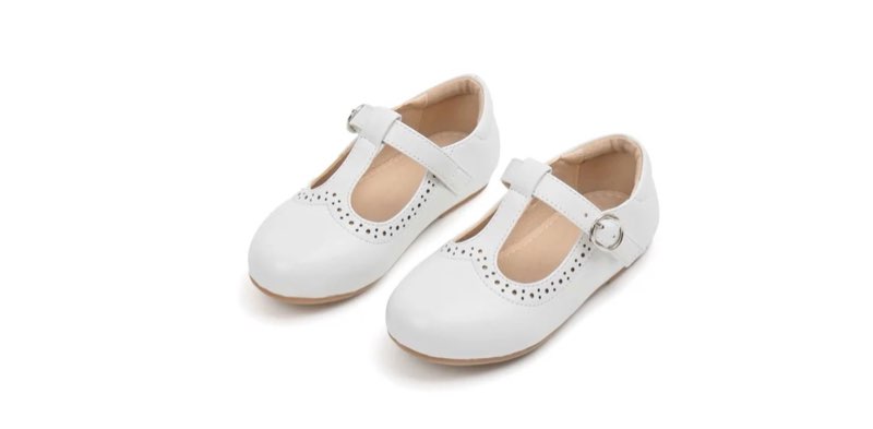 Girls Mary Jane Flats Toddler Kids School Uniform Party Dress Shoes(AX310 White/2M)