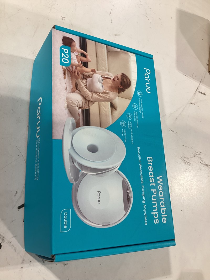 Condition photo showing As Is for paruu p20 hands-free wearable electric breast pump - 4 modes & 12 suction levels, 19/21/24mm double-sealed flanges, visible milk volume & pumping time, lightweight portable (2 pack, light green)